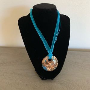 NWT Murano Glass Light Blue and Gold Necklace